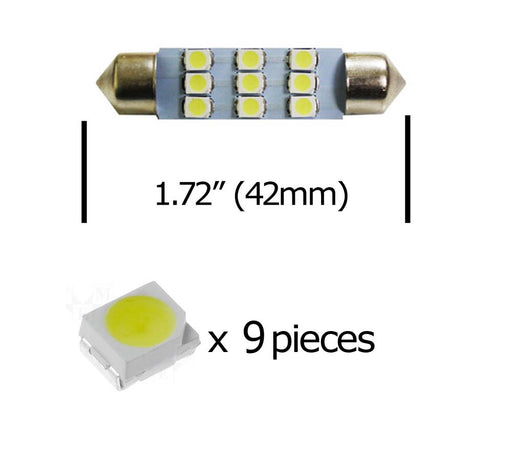 (4) Xenon White 9SMD 1.72" 42mm 578 211-2 LED Bulbs For Interior Map Dome Lights