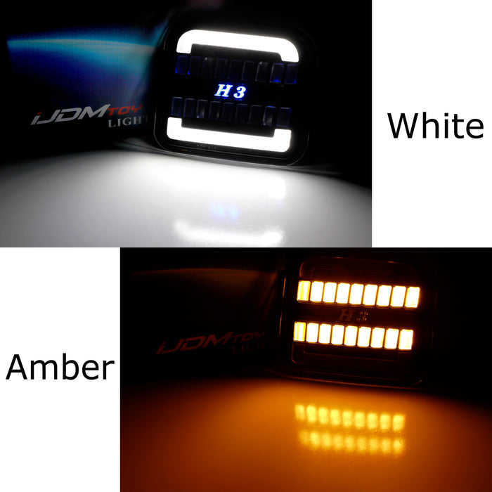 Clear Full LED White Halo/Amber Sequential Blink Front Turn Signal For 06-10 H3