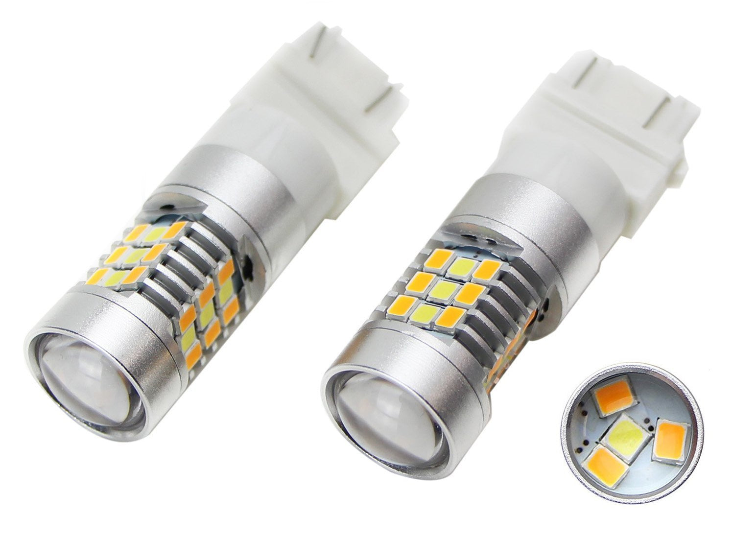 558 Led Bulb White/Amber High Power 28-SMD 3157 Switchback LED Bulbs For Turn Signa ...