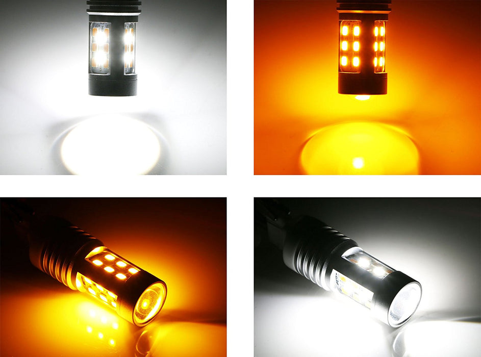 White/Amber High Power 28-SMD 7443 Switchback LED Bulbs For Turn Signal Lights