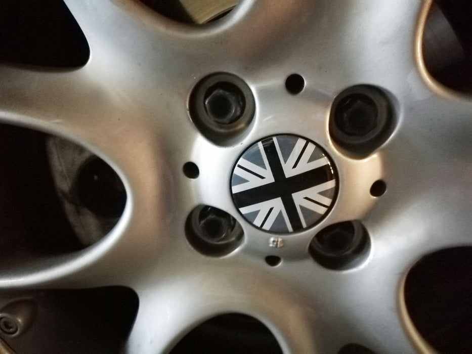 (4) Black/Grey Union Jack UK Flag Style Wheel Center Cap Covers For MINI Coopers