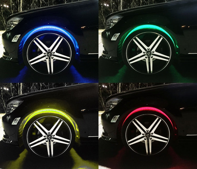 4pc Multi-Color Flexible RGB LED Wheel Fender Well Accent Lighting Kit + Remote