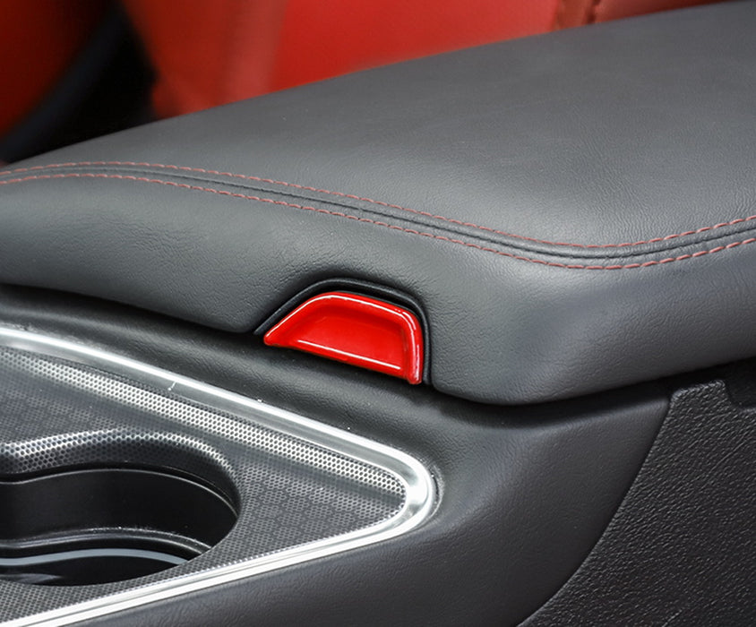 Red Cover Trim For 2015-up Challenger's Center Console Armrest  Lid Open Button