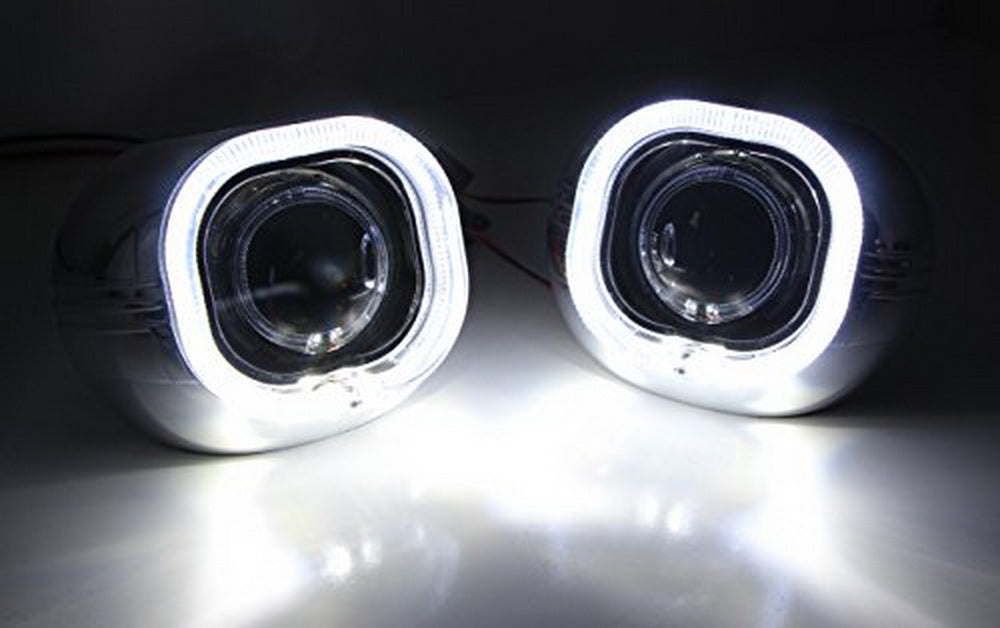3.0" H1 Bi-Xenon Projector Lens w/ Square LED Halo Ring Shrouds For Headlights