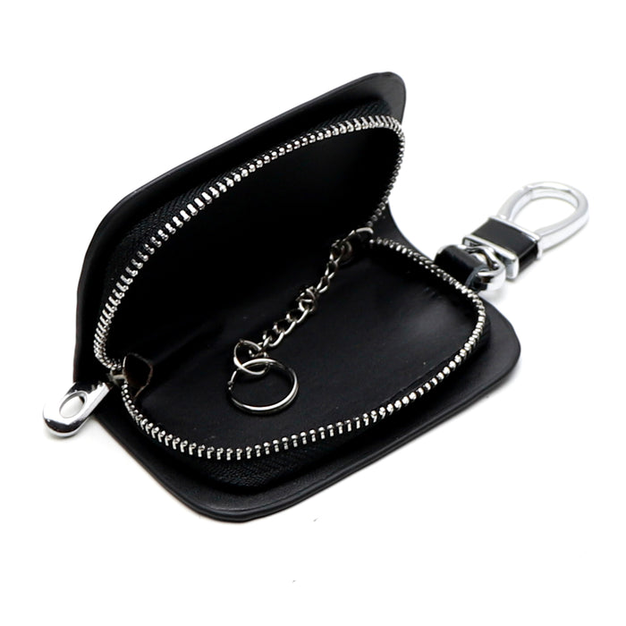 Large Black Dry Carbon Fiber Twill-Weave Pattern Leather Key Holder Cover Wallet