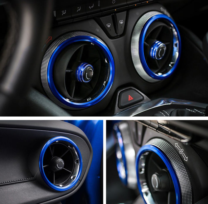 4x Blue Air Conditioner AC Vent Outer Ring Decoration Trims For Chevy 16+ Camaro