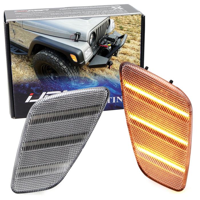 Clear Bumper Lights + LED Side Markers For 1997-2006 Jeep Wrangler TJ - Direct Replacement