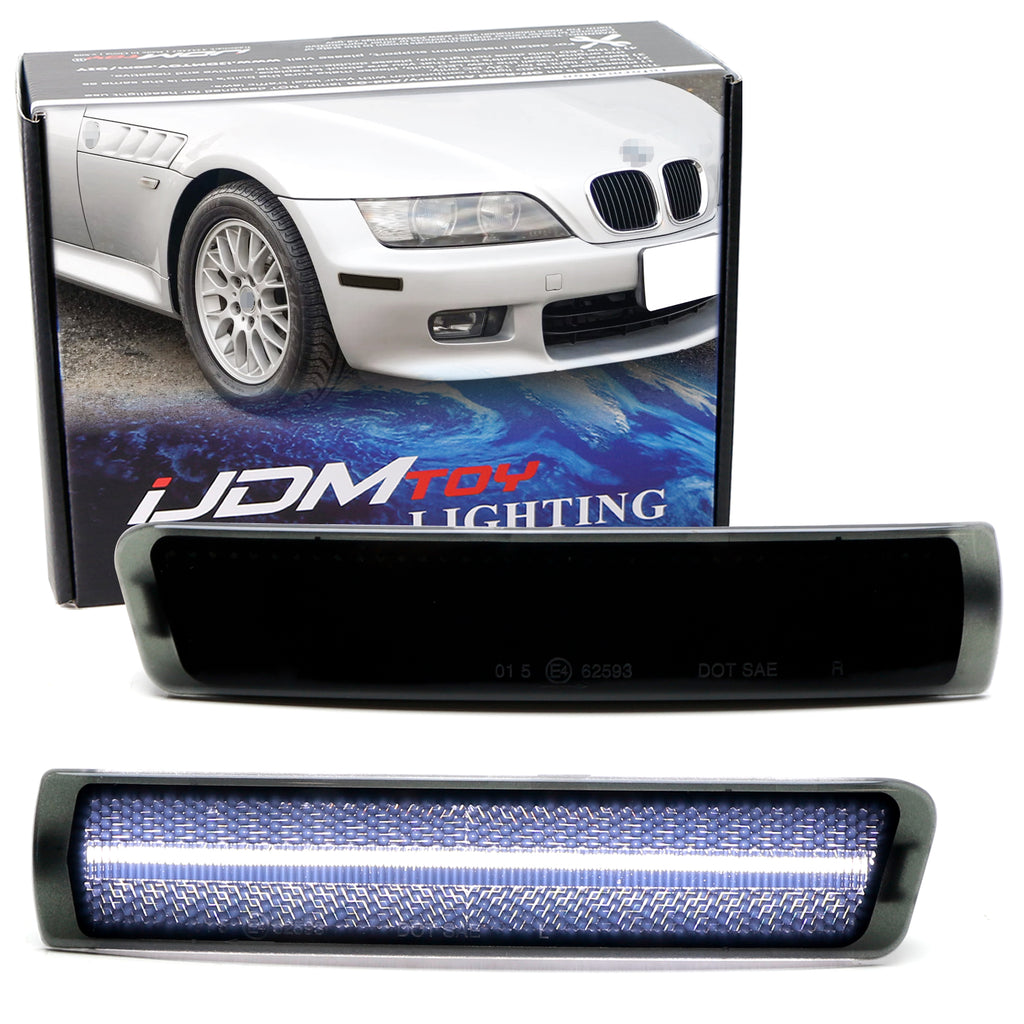Euro Smoked Lens Front Bumper White Full LED Strip Side Markers