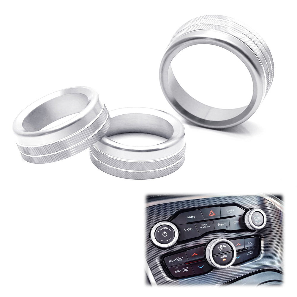Silver AC Climate Control Vol Switch Knob Ring Covers For 15+ Charger Challenger