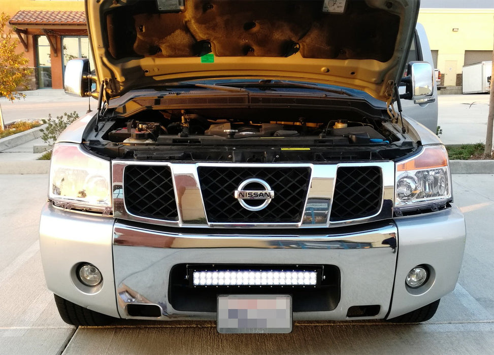 120W 20" LED Light Bar w/ Lower Bumper Mounting Bracket, Wiring For Nissan Titan