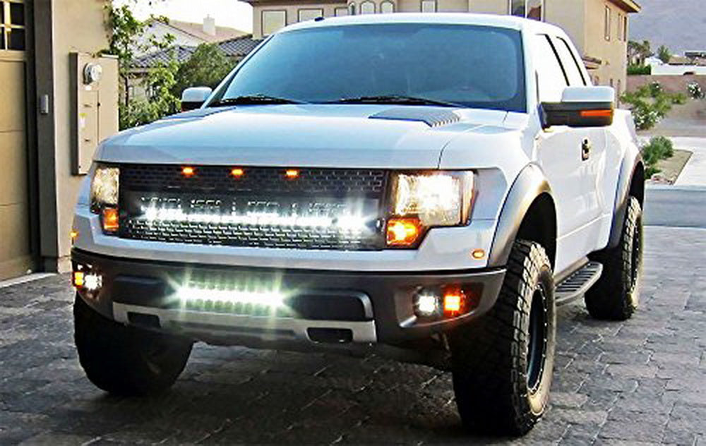LED Pod Light Fog Lamp Kit For 2010-14 Ford SVT Raptor, Includes (4) 20W High Power CREE LED Cubes, Foglight Location Mounting Brackets & On/Off Switch Wiring Kit-iJDMTOY