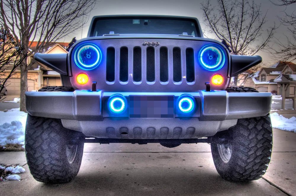 RGB Multi-Color LED Angel Eyes Halo Rings For Jeep Wrangler JK Headlight Foglamp