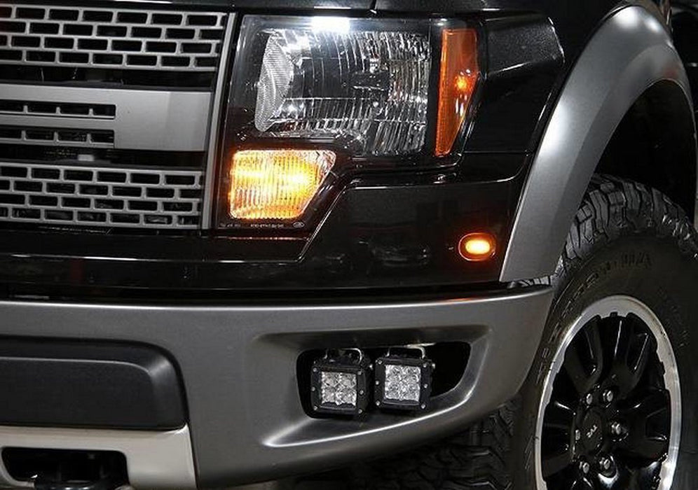 Amber 80W CREE LED Pods w/ Lower Bumper Brackets, Wiring For 10-14 Ford Raptor