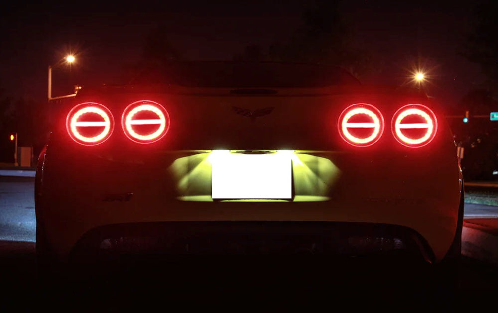 Red Lens w/ Chrome Reflex Full LED Halo/Laser Tail Lamps For 2005-13 C6 Corvette