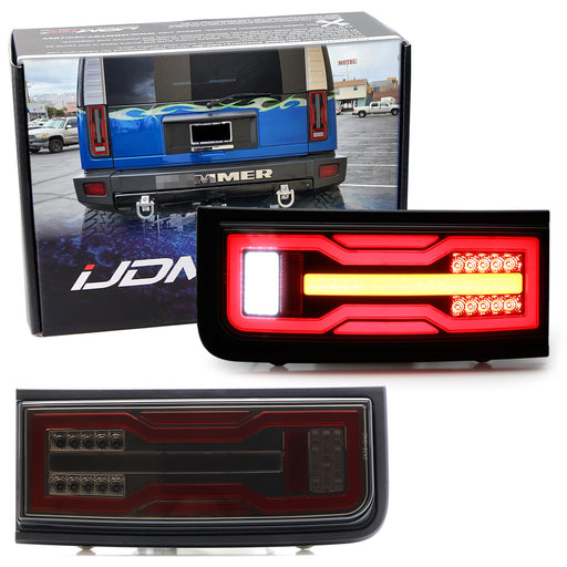 Bronco Style Dark Smoked Lens Full LED Tail Lights w/ Turn/Brake/Reverse For H2