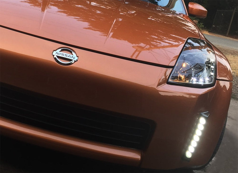 Smoked 370Z Style LED Bumper Reflector Daytime Running Lights For 2003-05 350Z
