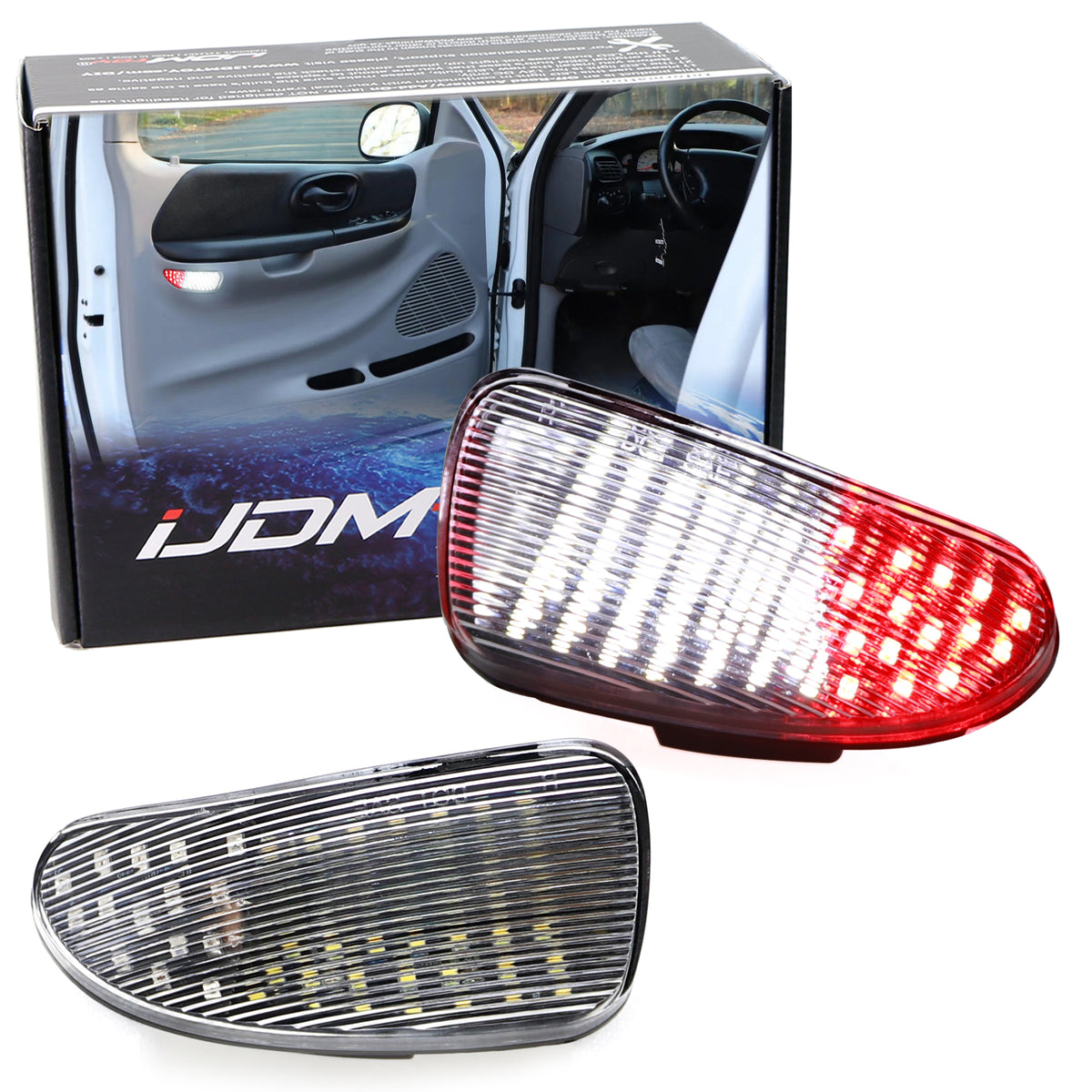 Clear Lens Red/White Dual-Color LED Side Door Lights For 97-03