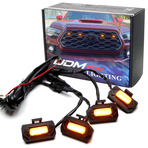 Tinted 4pc Amber LED Front Grill Lighting Kit For Toyota 2020+ Tacoma TRD Grille