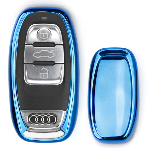 Chrome Blue TPU Key Fob Case For Audi A3 A4 A5 A6 A7 Q3 Q5 Q7 3-Button Keyless