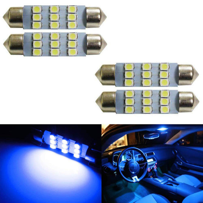 (4) Ultra Blue 9-SMD 1.72" 42mm 578 211-2 LED Bulbs For Interior Map Dome Lights