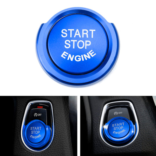 Blue Aluminum Keyless Engine Push Start Button w/Surrounding Ring Trim For BMW