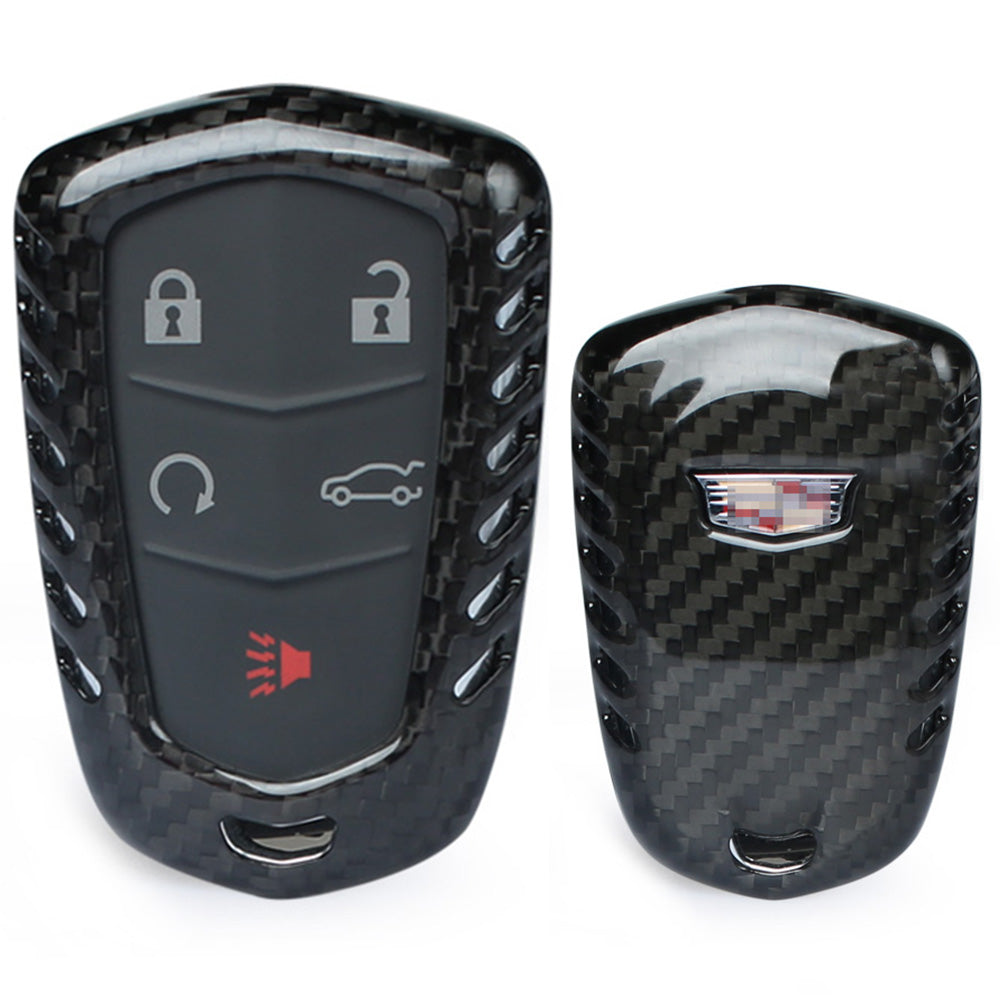 Carbon Fiber Gloss Black Key Fob Cover For 2015-19 Cadillac ATS CTS CT6 ELR XTS