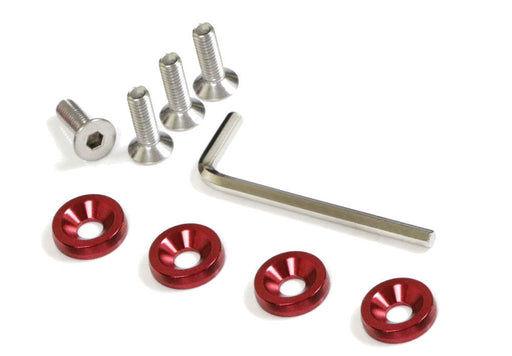 (4) JDM Racing Style Red Aluminum Washers Bolts Kit For Car Fender, Bumper etc