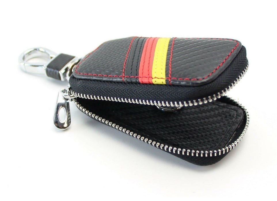 Germany Flag Stripe Carbon Fiber Pattern Leather Key Holder Cover For Audi BMW