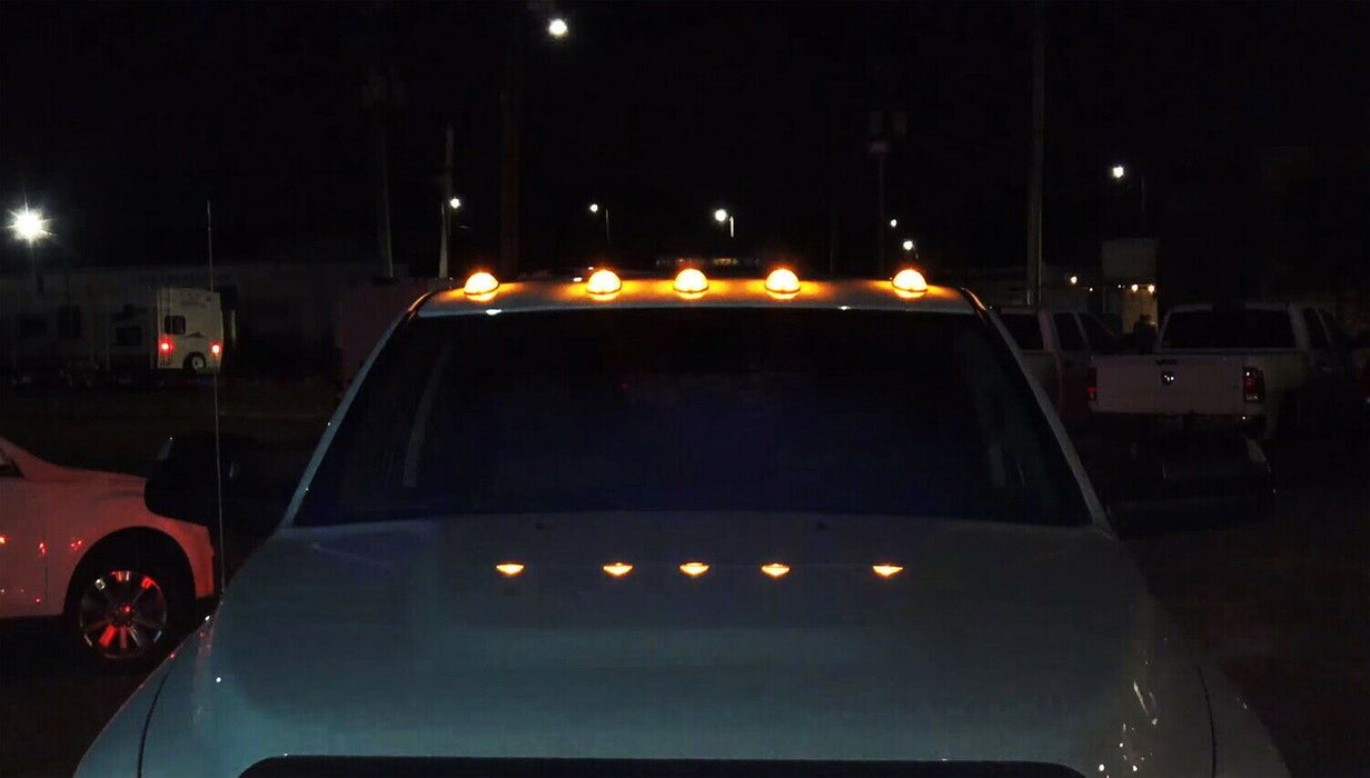 5pc Set Smoked Lens Truck Cab Roof Lights w/ Amber LED Bulbs For Truck SUV 4x4