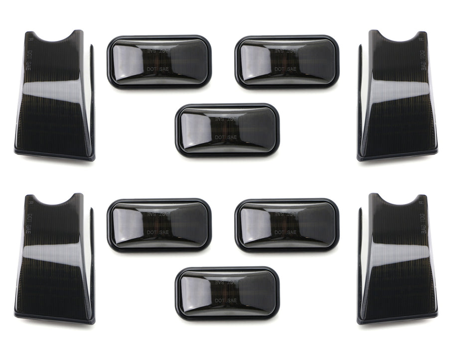 Complete 10pc Front & Rear Smoke Cab Roof Marker Light Covers For 03-09 Hummer 2