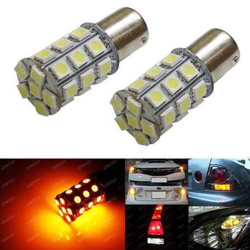 (2) Amber Yellow 27-SMD 1156 7506 LED Bulbs For Turn Signal, Backup DRL Lights