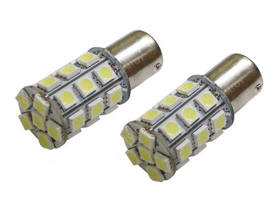 (2) Amber Yellow 27-SMD 1156 7506 LED Bulbs For Turn Signal, Backup DRL Lights