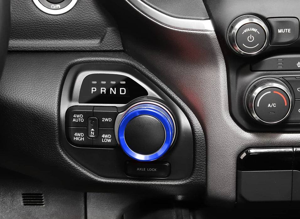 2pc Blue 2/4WD Selector & Headlight On-Off Switch Knob Cover Trims For 19-up RAM