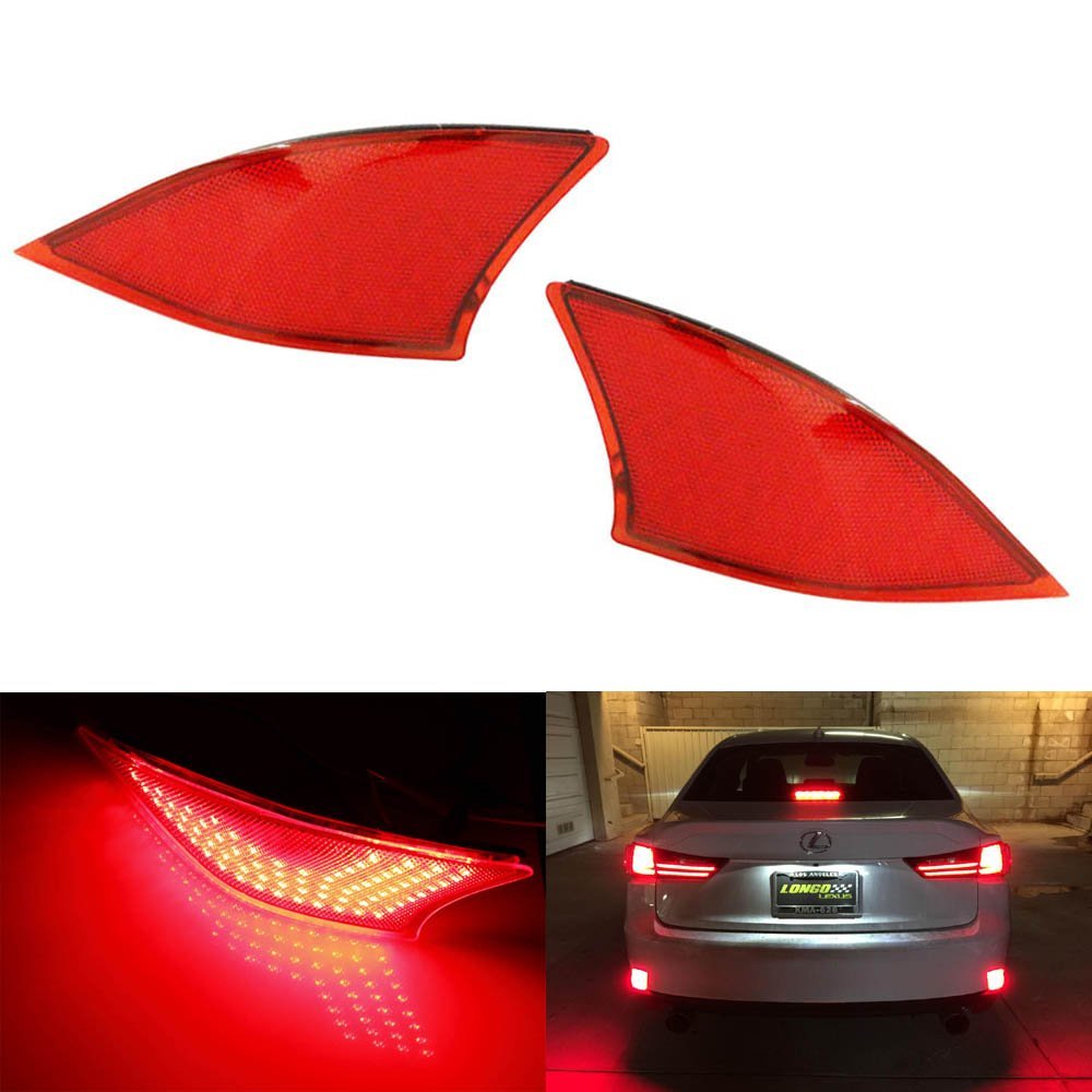 Red Lens 69-SMD LED Rear Bumper Reflectors Lights For 2014-20 Lexus IS ...