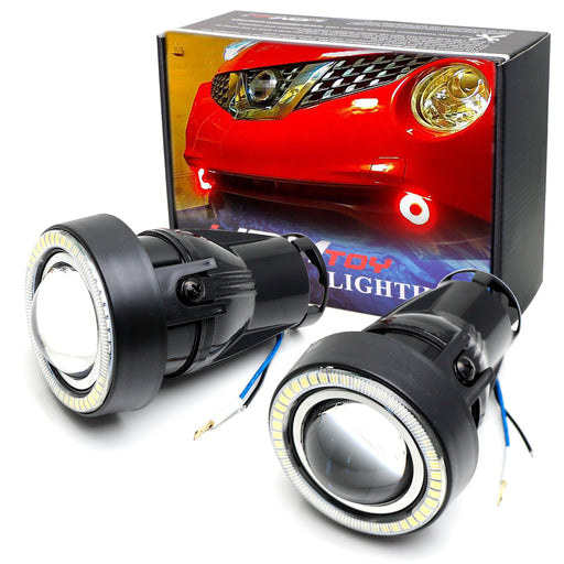 3" Projector Fog Light Kit w/Black Shroud 40-SMD Red LED Halo Ring Angle Rings