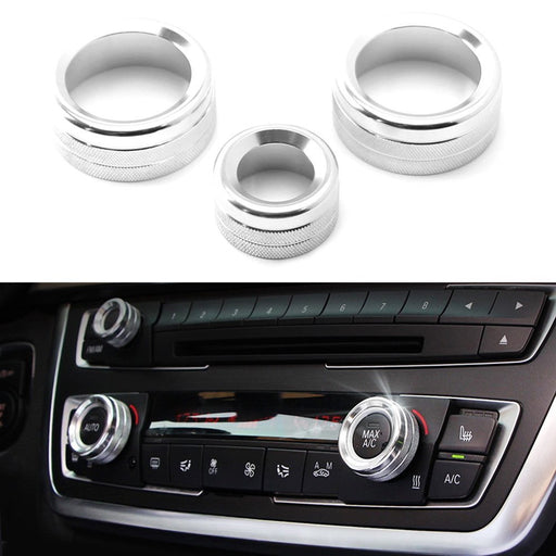 Silver AC Climate Control Radio Volume Knob Ring Covers For BMW 1 2 3 4 Series
