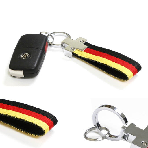 Euro Germany Flag Stripe Nylon Band w/ Inner Leather Key Fob Chain Keychain Ring