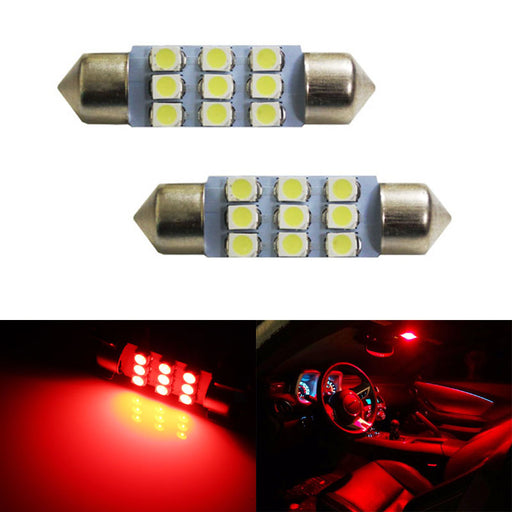 Super Red 9-SMD 1.50" 36mm 6411 6418 LED Bulbs For Car Interior Map Dome Lights