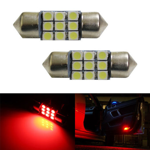 Brilliant Red 9-SMD-1210 1.25" DE3175 DE3022 LED Bulbs For Step Side Door Lights