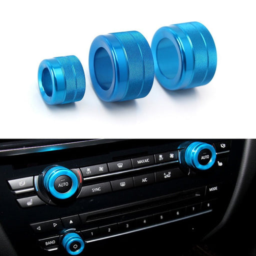 3pcs Blue AC Climate Control Radio Volume Knob Ring Covers For BMW 5 6 7 Series