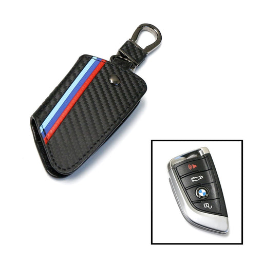 M-Colored Stripe Carbon Fiber Leather Key Holder For BMW X1 X4 X5 X6 5 7 Series