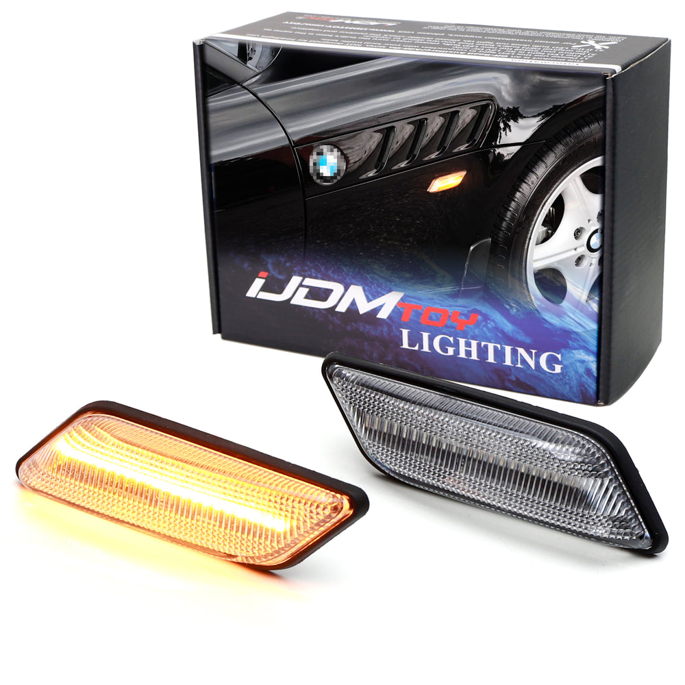 2pcs LED Side Marker Lights - Dynamic Amber Smoked Lens For BMW 3 Series E36 & X5 E53