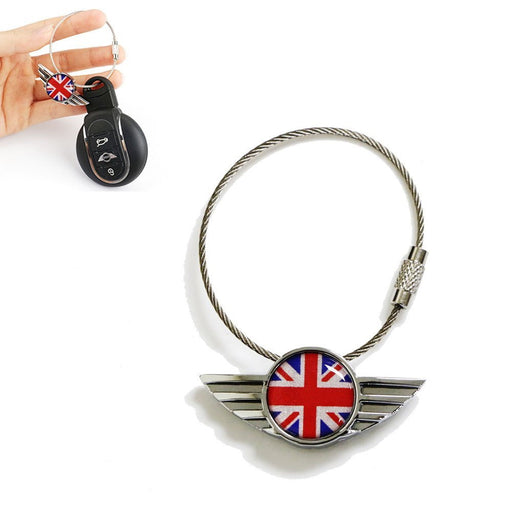 Red/Blue UK Union Jack Wing Logo Shape Key Chain Ring Keychain For MINI Cooper
