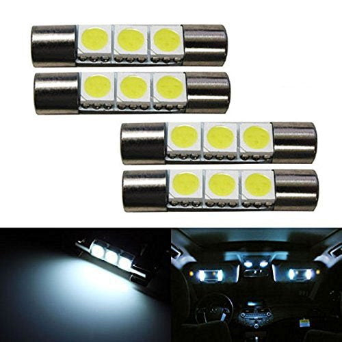 4-pc White 3-SMD 29mm 6641 LED Bulbs For Car Vanity Mirror Lights Sun Visor Lamp