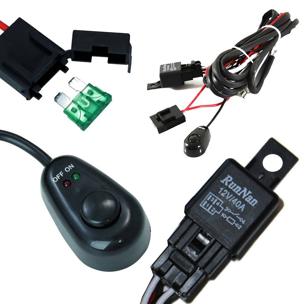 Universal Relay Harness Wire Kit + LED ON/OFF Switch For Fog Lights HI