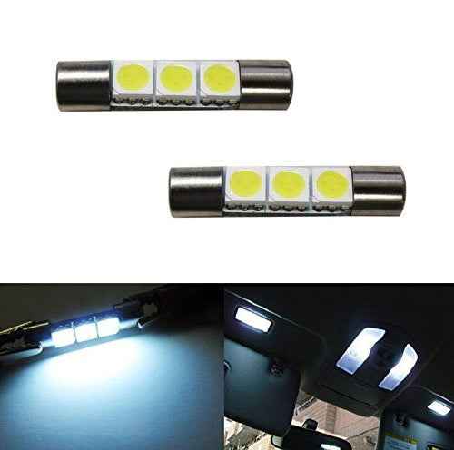 (2) Xenon White 3-SMD 6641 LED Bulbs For Car Vanity Mirror Lights Sun Visor Lamp
