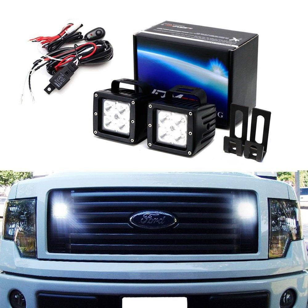 40W CREE LED Pod Lights w/ Behind Grille Brackets, Wiring For 09-14 Ford F150 40W CREE LED Pod Lights w/ Behind Grille Brackets, Wiring For 09-14 Ford F150