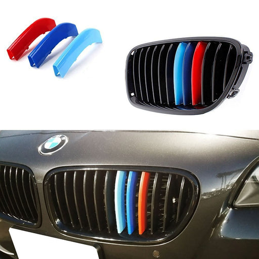 M Tri-Color Grille Insert Trims For BMW F10 F11 5 Series Kidney Grill (12 Bars)
