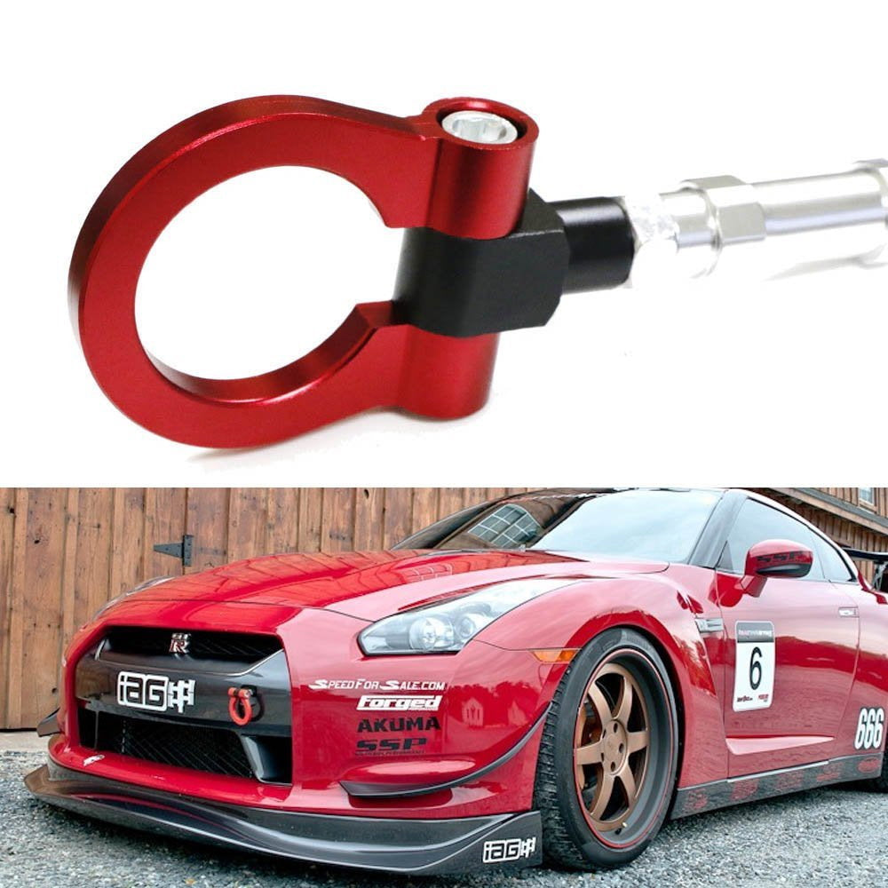 Tow Hook Front or Rear Bumper Racing Red Towing Car Ring Kit Compatible  with 350z 370z GT-R G37