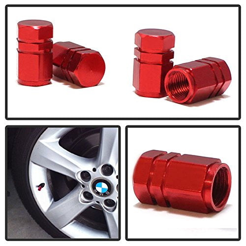 (4) Tuner Racing Style Red Anodized Aluminum Tire Valve Caps (Hexagon Shape)